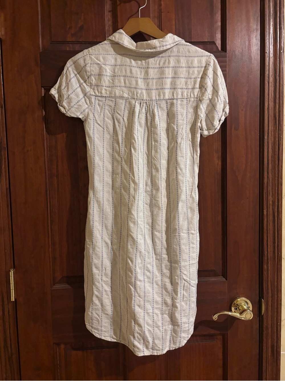 Cream Striped Short Sleeve Midi Shirt Dress